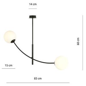 Stropní svítidlo HUNTER 2 – černé, opálové sklo, 2× E14, šířka 83 cm