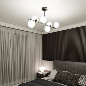 Stropní svítidlo BIOR 6 – černé, bílé sklo, 6× E14, šířka 100 cm