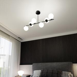 Stropní svítidlo BIOR 6 – černé, bílé sklo, 6× E14, šířka 100 cm