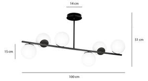 Stropní svítidlo BIOR 6 – černé, bílé sklo, 6× E14, šířka 100 cm