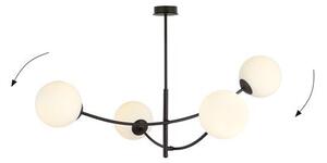 Stropní svítidlo HUNTER 4 – černé, opálové sklo, 4× E14, šířka 89 cm