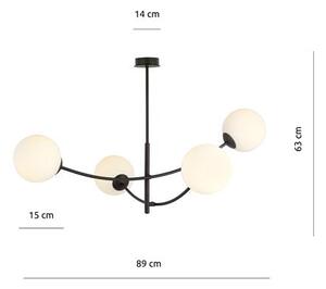 Stropní svítidlo HUNTER 4 – černé, opálové sklo, 4× E14, šířka 89 cm