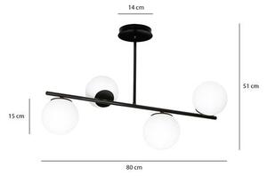 Stropní svítidlo BIOR 4 – černé, bílé sklo, 4× E14, šířka 80 cm