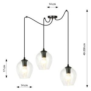 Závěsné svítidlo LEVEL 3 – černé, čiré sklo, 3× E27, šířka 14 cm