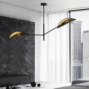 Stropní svítidlo VENE 2 – černé, zlatá textilní stínidla, 2× E14, šířka 102 cm
