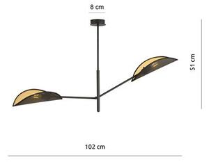 Stropní svítidlo VENE 2 – černé, zlatá textilní stínidla, 2× E14, šířka 102 cm