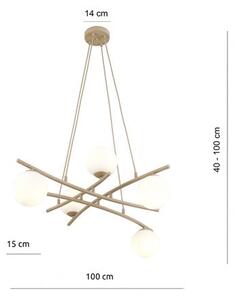 Závěsné svítidlo ESSA 5 – moka, opálové sklo, 5× E14, šířka 100 cm