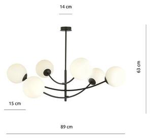 Stropní svítidlo HUNTER 6 – černé, opálové sklo, 6× E14, šířka 89 cm