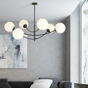 Stropní svítidlo HUNTER 6 – černé, opálové sklo, 6× E14, šířka 89 cm