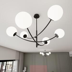 Stropní svítidlo HUNTER 6 – černé, opálové sklo, 6× E14, šířka 89 cm