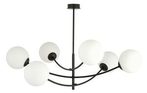 Stropní svítidlo HUNTER 6 – černé, opálové sklo, 6× E14, šířka 89 cm