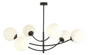 Stropní svítidlo HUNTER 6 – černé, opálové sklo, 6× E14, šířka 89 cm