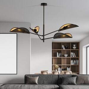 Stropní svítidlo VENE 4 – černé, zlatá textilní stínidla, 4× E14, šířka 102 cm