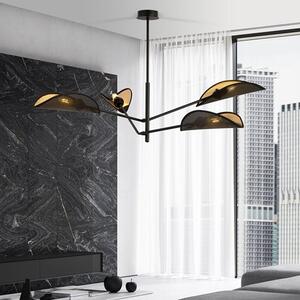 Stropní svítidlo VENE 4 – černé, zlatá textilní stínidla, 4× E14, šířka 102 cm