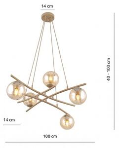 Závěsné svítidlo ESSA 5 – moka, jantarové sklo, 5× E14, šířka 100 cm
