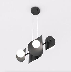 Závěsné svítidlo ELEMENTI 4 – černé, bílé sklo, 4× G9, šířka 54 cm