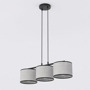 Závěsné svítidlo ECO 3 – černé, šedá textilní stínidla, 3× E27, šířka 70 cm