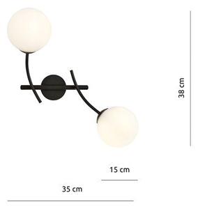 Nástěnné svítidlo HUNTER K2 – černé, opálové sklo, 2× E14, šířka 35 cm