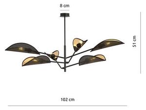 Stropní svítidlo VENE 6 – černé, zlatá textilní stínidla, 6× E14, šířka 102 cm