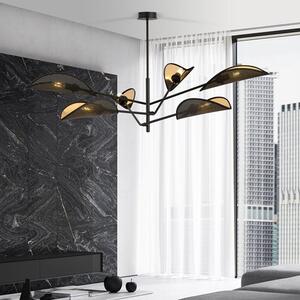 Stropní svítidlo VENE 6 – černé, zlatá textilní stínidla, 6× E14, šířka 102 cm