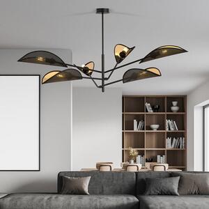 Stropní svítidlo VENE 6 – černé, zlatá textilní stínidla, 6× E14, šířka 102 cm
