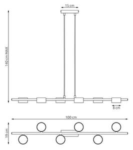Závěsné svítidlo SORA 6 – černé, 6× GX53, šířka 100 cm