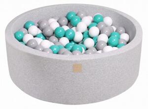 MeowBaby Suchý bazének s míčky 90x30cm s 200 míčky, světle šedá: šedá, bílá, tyrkysová
