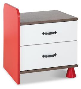 Noční stolek Hook - dub antik tmavý/bílá/červená