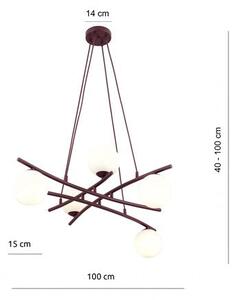 Závěsné svítidlo ESSA 5 – vínové, opálové sklo, 5× E14, šířka 100 cm