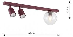Stropní svítidlo BASTER 3 – vínové, čiré sklo, 3× GU10/E14, šířka 60 cm