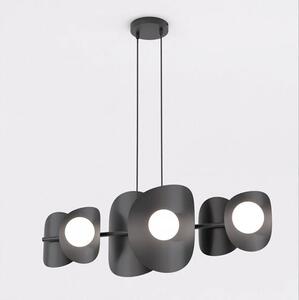 Závěsné svítidlo ELEMENTI 6 – černé, bílé sklo, 6× G9, šířka 87 cm