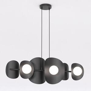 Závěsné svítidlo ELEMENTI 6 – černé, bílé sklo, 6× G9, šířka 87 cm