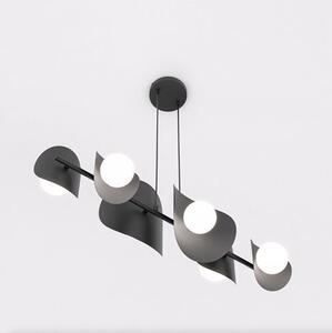 Závěsné svítidlo ELEMENTI 6 – černé, bílé sklo, 6× G9, šířka 87 cm