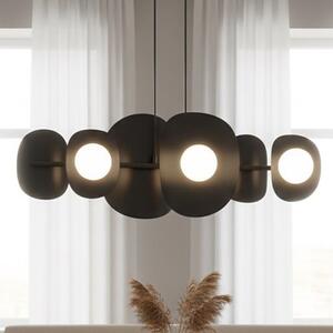 Závěsné svítidlo ELEMENTI 6 – černé, bílé sklo, 6× G9, šířka 87 cm