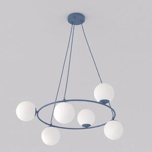 Závěsné svítidlo AZURA 6 – tlumeně modré, opálové sklo, 6× E14, šířka 75 cm