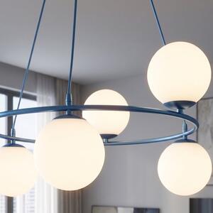 Závěsné svítidlo AZURA 6 – tlumeně modré, opálové sklo, 6× E14, šířka 75 cm