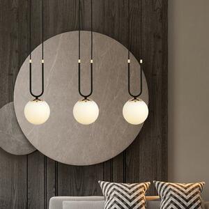 Závěsné svítidlo GLAM 3 – černé, opálové sklo, 3× E14, šířka 70 cm