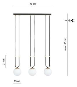 Závěsné svítidlo GLAM 3 – černé, opálové sklo, 3× E14, šířka 70 cm