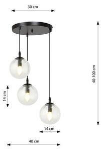 Závěsné svítidlo COSMO 3 PREM – černé, čiré sklo, 3× E14, šířka 40 cm
