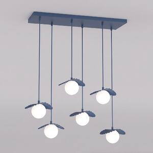 Závěsné svítidlo FLORA 6 – tlumeně modré, bílé sklo, 6× G9, šířka 98 cm