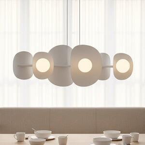 Závěsné svítidlo ELEMENTI 6 – celobílé, sklo, 6× G9, šířka 87 cm