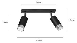Stropní svítidlo HIRO 2 – černé / chromové, 2× GU10, šířka 45 cm