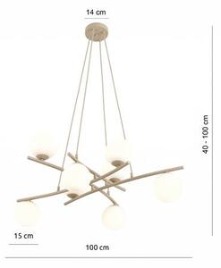 Závěsné svítidlo ESSA 8 – moka, opálové sklo, 8× E14, šířka 100 cm