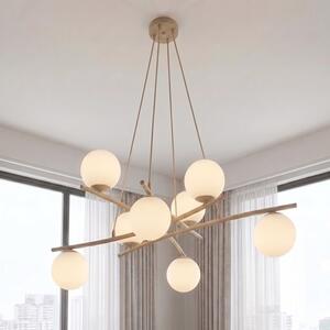 Závěsné svítidlo ESSA 8 – moka, opálové sklo, 8× E14, šířka 100 cm