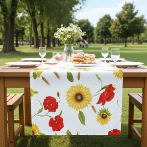 Běhoun na stůl 50x150 cm Slunečnice a divoké máky Barva Vícebarevná Rozměry 50x150 cm