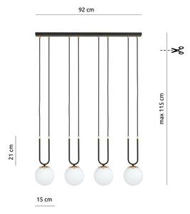 Závěsné svítidlo GLAM 4 – černé, opálové sklo, 4× E14, šířka 92 cm