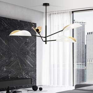 Stropní svítidlo VENE 4 – bílé, zlatá textilní stínidla, 4× E14, šířka 102 cm