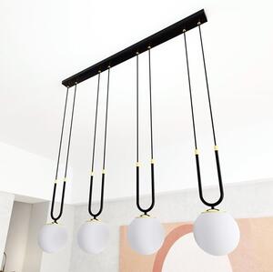 Závěsné svítidlo GLAM 4 – černé, opálové sklo, 4× E14, šířka 92 cm