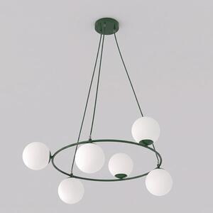 Závěsné svítidlo AZURA 6 – olivově zelené, opálové sklo, 6× E14, šířka 75 cm