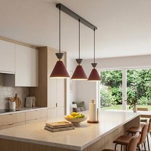 Závěsné svítidlo KLEVER 3 – vínové / černé, 3× E14, šířka 71 cm